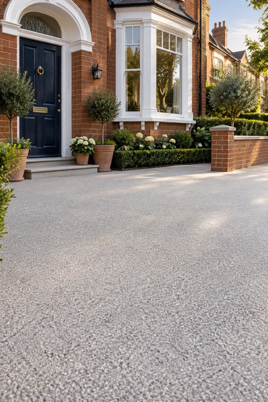Illustrative resin driveway advertisement at a British brick home