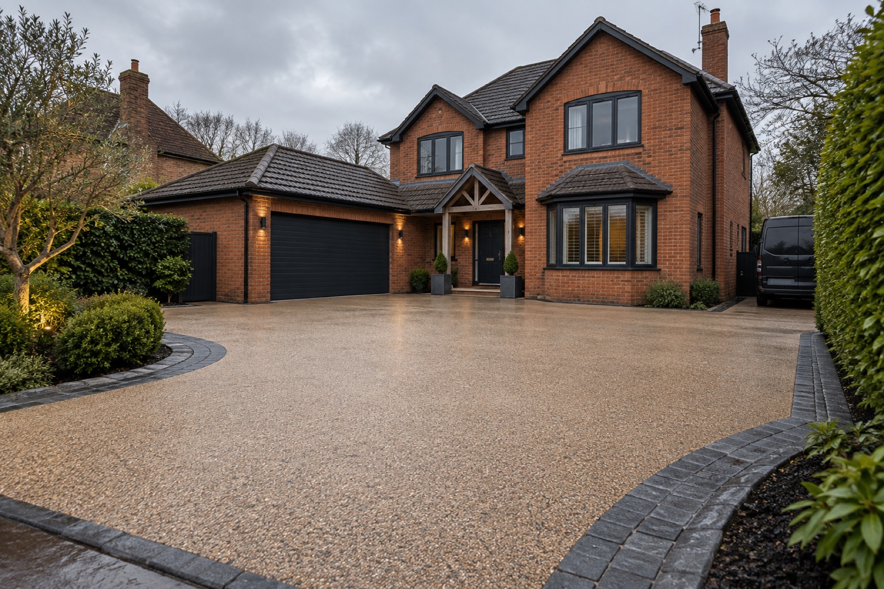 A newly completed resin-bound driveway at a British home