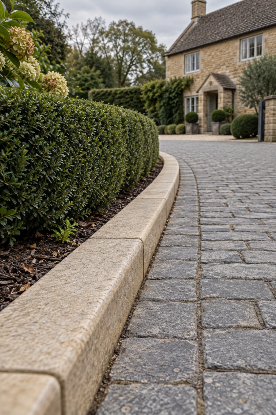 Granite setts and buff stone edging at an English country home
